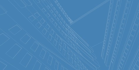 3D illustration architecture building perspective lines.