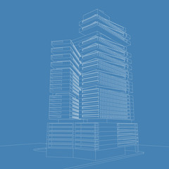 Fototapeta premium 3D illustration architecture building perspective lines.