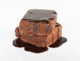 chocolate cake on white background
