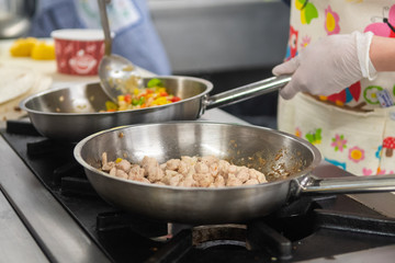 Cooking process of vegetables and mushrooms