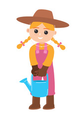 Girl carrying a watering can, vector