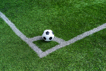 soccer Football on Corner kick line of ball and a soccer field , football field , background texture