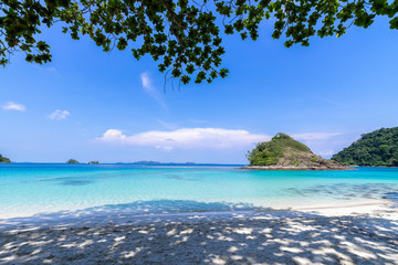 beautiful beach view Koh Chang island seascape at Trad province Eastern of Thailand on blue sky background , Sea island of Thailand landscape