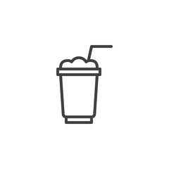 Frappe cup line icon. Milkshake drink with straw linear style sign for mobile concept and web design. Frappuccino coffee cup outline vector icon. Symbol, logo illustration. Pixel perfect vector 