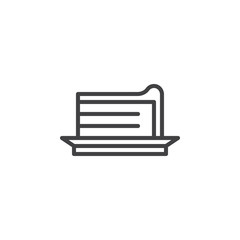 Cake slice on a saucer line icon. linear style sign for mobile concept and web design. Piece of cake outline vector icon. Sweet dessert symbol, logo illustration. Pixel perfect vector graphics
