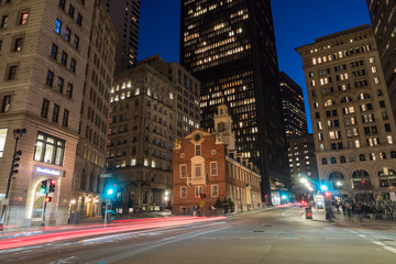 Fototapeta na wymiar Scene of Boston Old State House buiding at twilight time in Massachusetts USA, Architecture and building with tourist concept