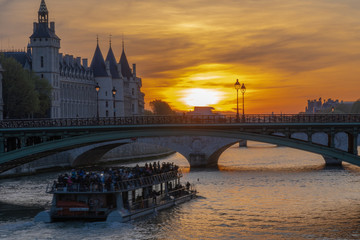 Paris, France - 04 17 2019: View along the banks of the Seine while walking