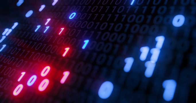 Hacking digital binary code matrix 01 background loop. Hacker, dark web, matrix, Digital data code in safety security technology concept. Abstract seamless red and blue 3D rendering