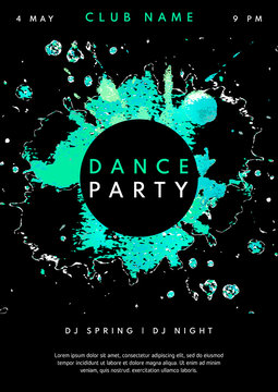 Abstract Dance Party poster template. Watercolor Dance Party design template with space for your text. Dance Party flyer in blue and black colors. Vector illustration