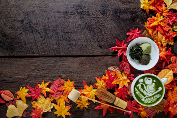 Autumn, Matcha green tea cup wooden