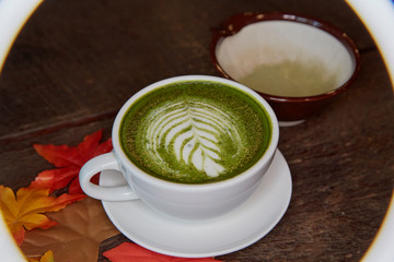 Autumn, Matcha green tea cup wooden