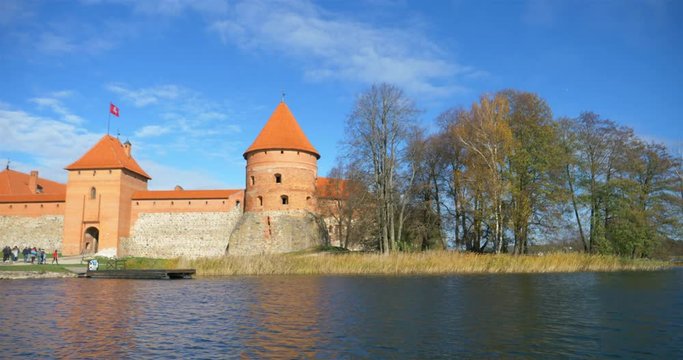 Nature beautiful landscape of Lake Galve Trakai Island Castle and blue sky in Lithuania