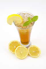 tea with lemon in glass isolated on white background -