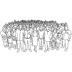 group of people old and young with different social status vector illustration sketch doodle hand drawn with black lines isolated on white background