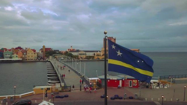 Yall view displaying Curacao Flag and the UNISCO Heritage "Handel Kade" of the Island of Curacao