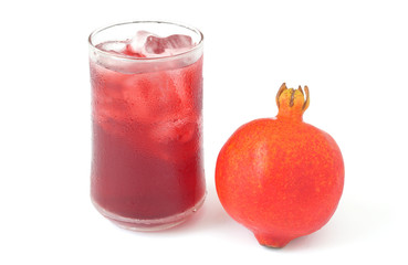 glass of juice and pomegranate isolated on white