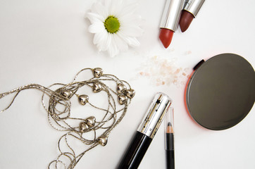 set of cosmetics on white background