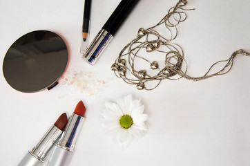 set of cosmetics on white background