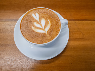hot cappuccino in white cup, coffee time