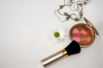 set of cosmetics on white background