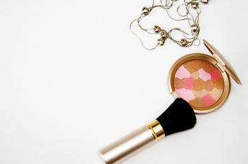 set of cosmetics on white background