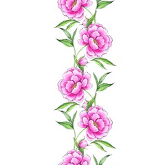 Floral seamless frame border with pink flowers.
