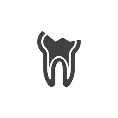 Decayed teeth vector icon. Chipped tooth broke filled flat sign for mobile concept and web design. Cracked tooth glyph icon. Dentistry, stomatology and dental care symbol, logo illustration. 