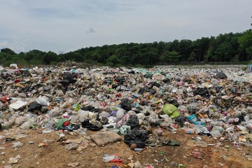 Plastic pollution environmental problem. A landfill in Southeast Asia filled with trash which is not recycled. 