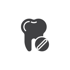 Tooth and pill vector icon. Tooth care medicine filled flat sign for mobile concept and web design. Toothache painkiller tablet glyph icon. Symbol, logo illustration. Pixel perfect vector graphics