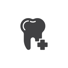 Dental tooth with medical cross vector icon. filled flat sign for mobile concept and web design. Add tooth plus glyph icon. Symbol, logo illustration. Pixel perfect vector graphics