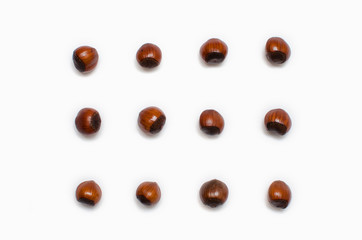composition of hazelnut on white background