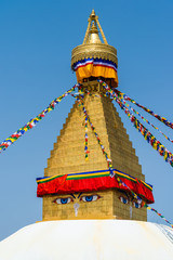 The close-up shot to the eye of the Boudhanath Stupa Located in Kathmandu, Nepal.