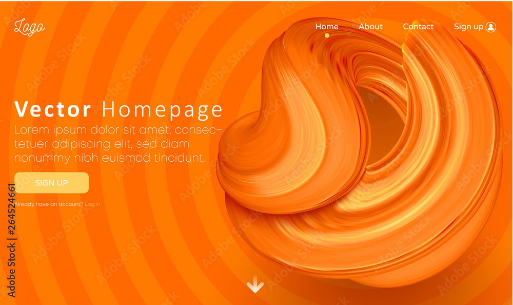 Wall mural orange web homepage template with buttons and abstract brushstroke design.