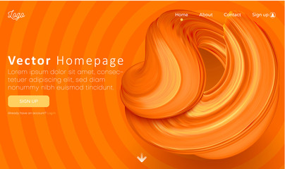 Orange web homepage template with buttons and abstract brushstroke design.
