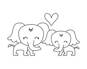 couple of cute elephant animal isolated icon