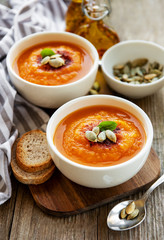 Bowls of pumpkin soup