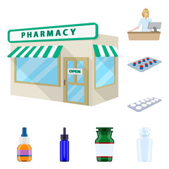 Obraz premium Isolated object of pharmacy and pharmaceutical icon. Set of pharmacy and health vector icon for stock.