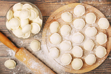 The process of cooking traditional Russian dish - pelmeni