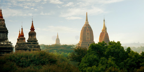View of buddhist temple,stupa,in the historical park of Bagan,Myanmar