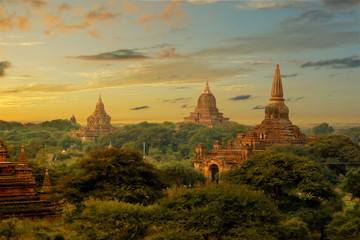 View of buddhist temple,stupa,in the historical park of Bagan,Myanmar