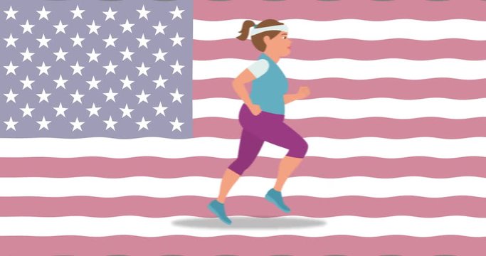 A short animation featuring a running woman that get's fatter over time against a waving U.S.A flag background. Produced by Arc1.