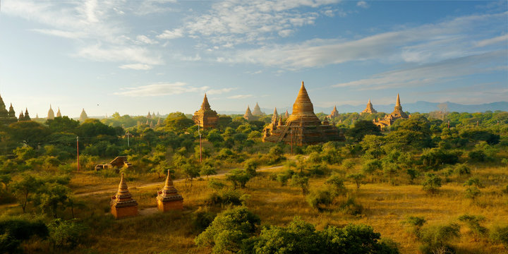 View of buddhist temple,stupa,in the historical park of Bagan,Myanmar