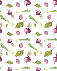 seamless pattern  beet, bow and leaves