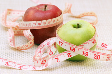 Apples and flexible ruler as a concept of dieting and weight control	