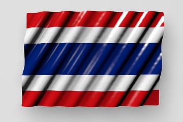nice any occasion flag 3d illustration. - shiny flag of Thailand with large folds lie isolated on grey