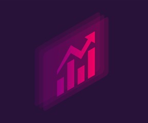 Growing bar graph isometric icon. Vector 3D illustration.