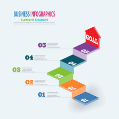 Infographics business template 3D stairs with arrow steps for Presentation, Sale forecast, Web design, improvement, Step by Step