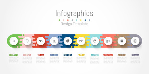 Infographic design elements for your business data with 10 options, parts, steps, timelines or processes. Vector Illustration.