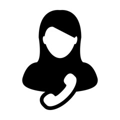 Contact icon vector female user person profile avatar with phone symbol for help and business communication in flat color glyph pictogram illustration