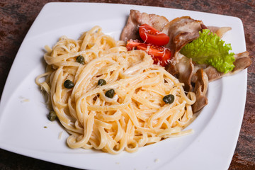 Pasta carbonara with bacon